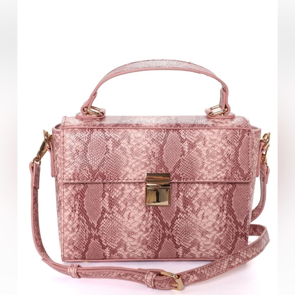 UStyle~NWT~Pink Faux Leather Snakeskin Embossed Crossbody Satchel~Top Handle